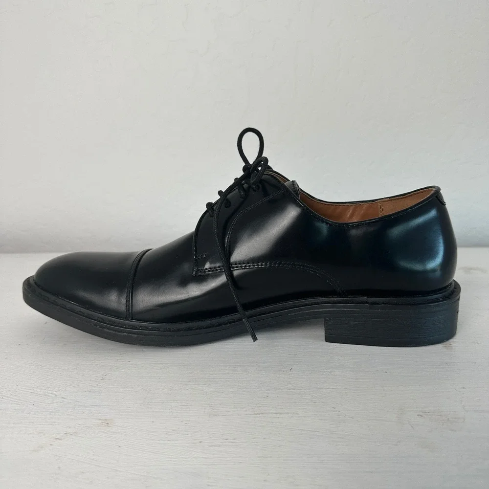 Steve Madden Oxford Shoes Mens 9 P-LUKY Black Leather Cap Toe Dress Shoes